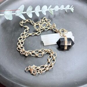 Banana Republic Black Prism Pendant Necklace | Gold Tone Link Chain Glass Charm